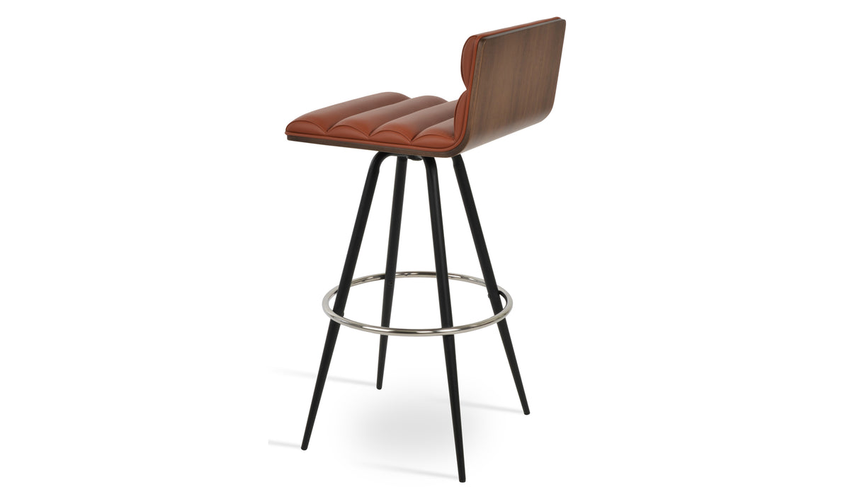 Corona Comfort Max Swivel Stool by SohoConcept, showing back view of corona comfort max swivel stool in black powder steel/cinnamon ppm-fr.