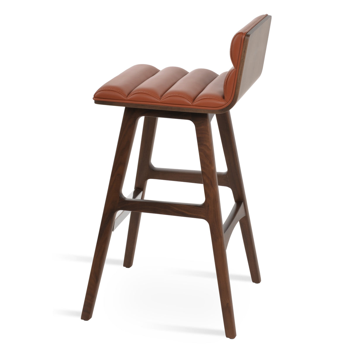 Corona Comfort PR Wood Stool by SohoConcept, showing side view of corona comfort pr wood stool in original american walnut wood/cinnamon ppm-fr.