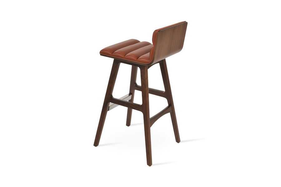 Corona Comfort PR Wood Stool by SohoConcept, showing back view of corona comfort pr wood stool in original american walnut wood/cinnamon ppm-fr.