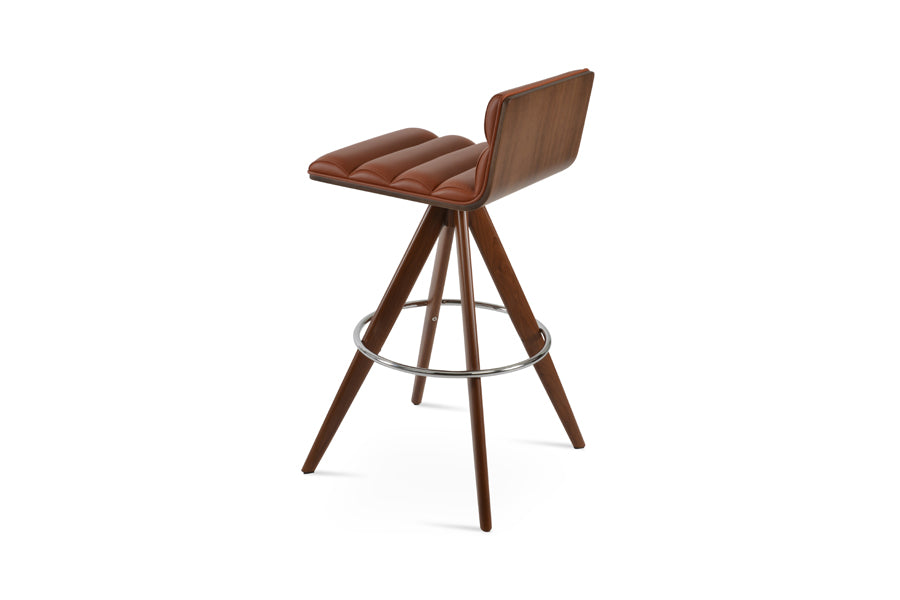Corona Comfort Pyramid-MW Swivel Stool by SohoConcept, showing back view of corona comfort pyramid-mw swivel stool in walnut veneer steel/cinnamon ppm-fr.