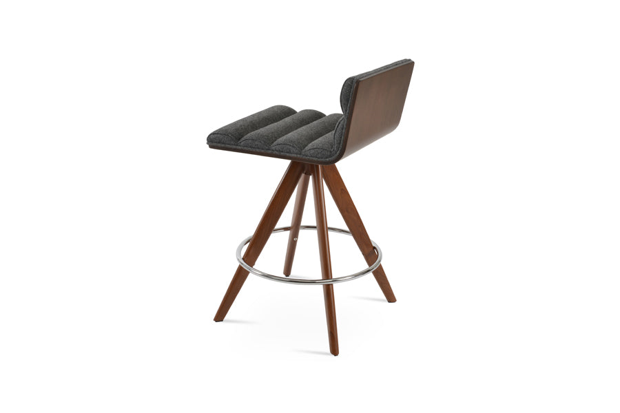 Corona Comfort Pyramid-MW Swivel Stool by SohoConcept, showing back view of corona comfort pyramid-mw swivel stool in walnut veneer steel/camira blazer dark grey wool.