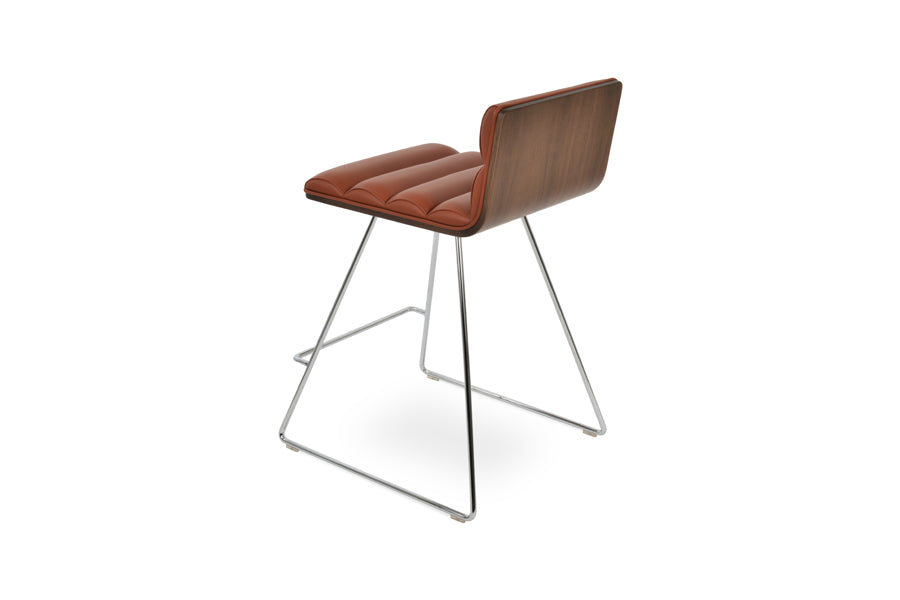 Corona Comfort Wire Stool by SohoConcept, showing back view of corona comfort wire stool in chrome wire/american walnut veneer plywood/cinnamon ppm-fr.