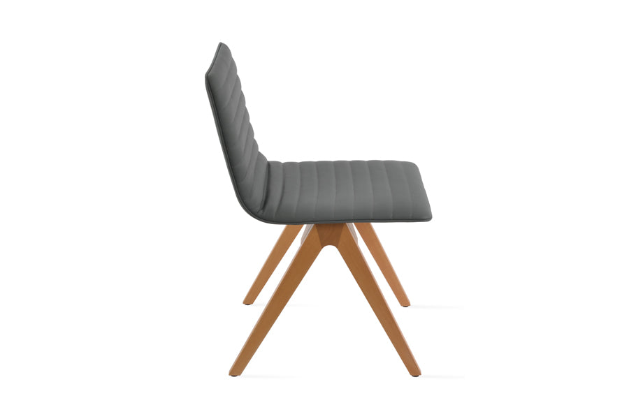 Corona Fino Full Upholstery Dining Chair by SohoConcept, showing side view of corona fino full upholstery dining chair in grey leatherette with natural finish.