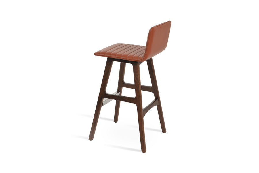 Corona Full Upholstered PR Wood Stool by SohoConcept, showing back view of corona full upholstered pr wood stool in original american walnut wood/cinnamon ppm-fr.