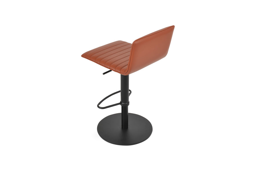 Corona Full Upholstery Half Piston Stool by SohoConcept, showing back view of corona full upholstery half piston stool in round/black stainless steel/cinnamon ppm-fr.