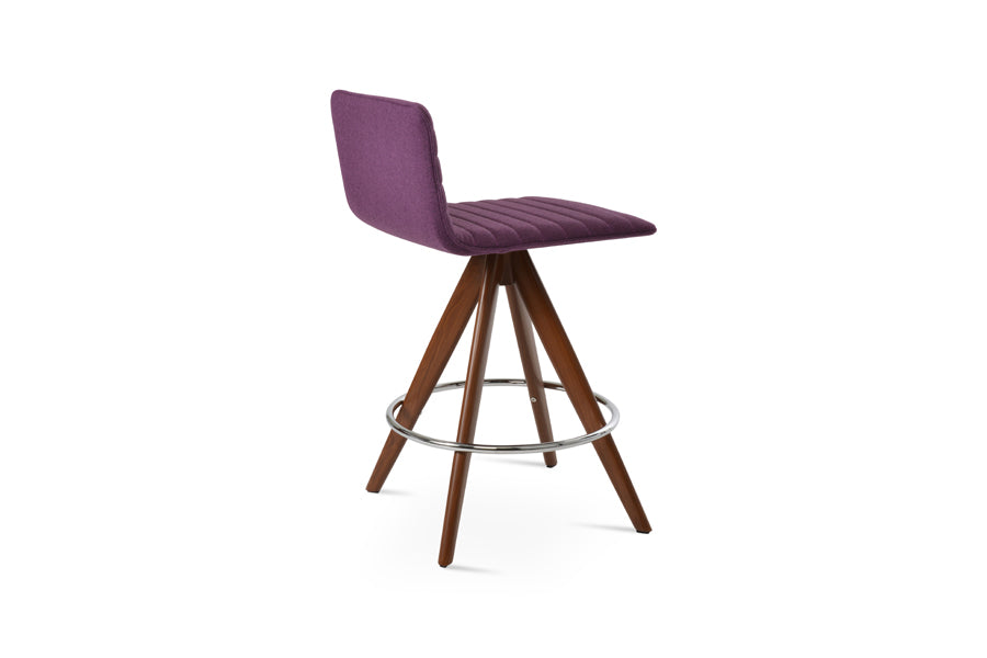 Corona Full Upholstery Pyramid-MW Swivel Stool by SohoConcept, showing back view of corona full upholstery pyramid-mw swivel stool in walnut veneer steel/camira blazer new deep maroon wool.