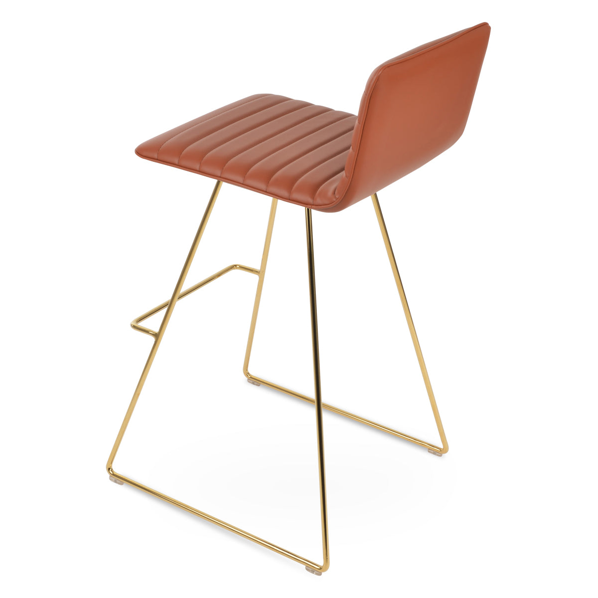 Corona Full Upholstery Wire Bar Stool by SohoConcept, showing back view of corona full upholstery wire bar stool in gold plated wire/cinnamon ppm-fr.