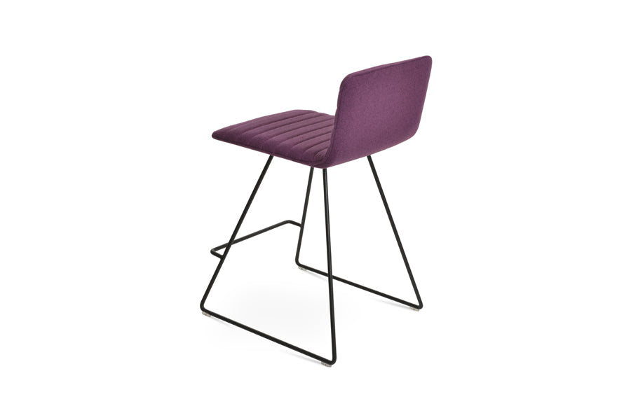 Corona Full Upholstery Wire Bar Stool by SohoConcept, showing back view of corona full upholstery wire bar stool in black powder wire/camira blazer new deep maroon wool.