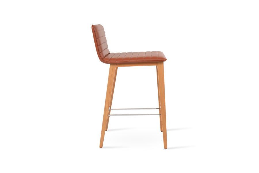 Corona Full Upholstery Wood Stool by SohoConcept, showing side view of corona full upholstery wood stool in beech natural wood/cinnamon ppm-fr.