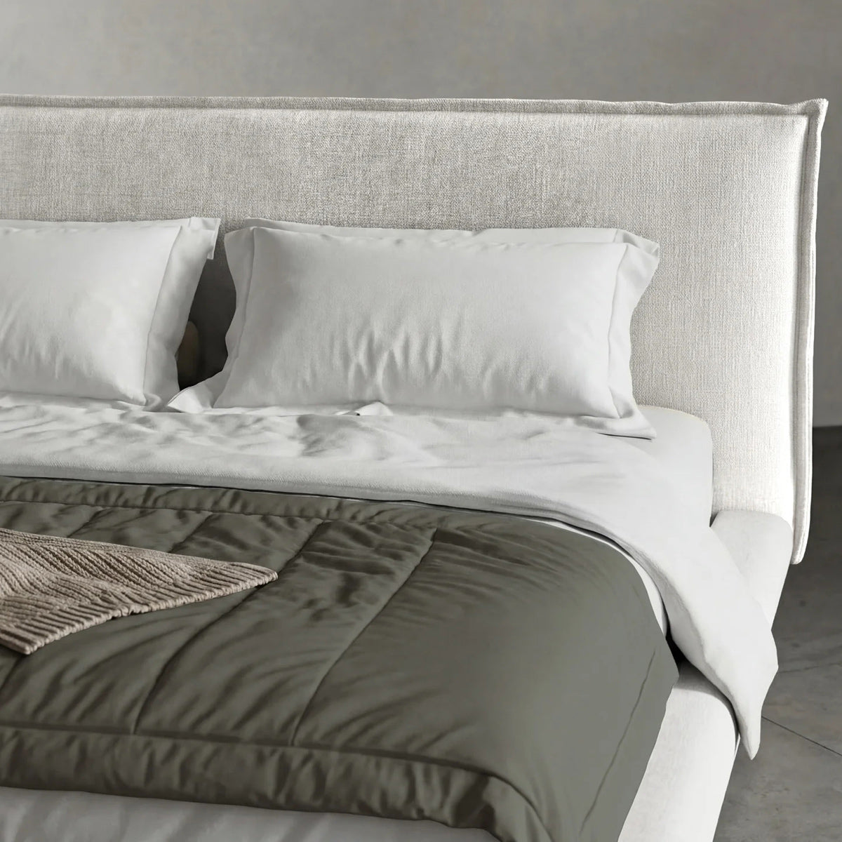 Corwin Bed by Viesso, showing closeup view of corwin bed in live shot.