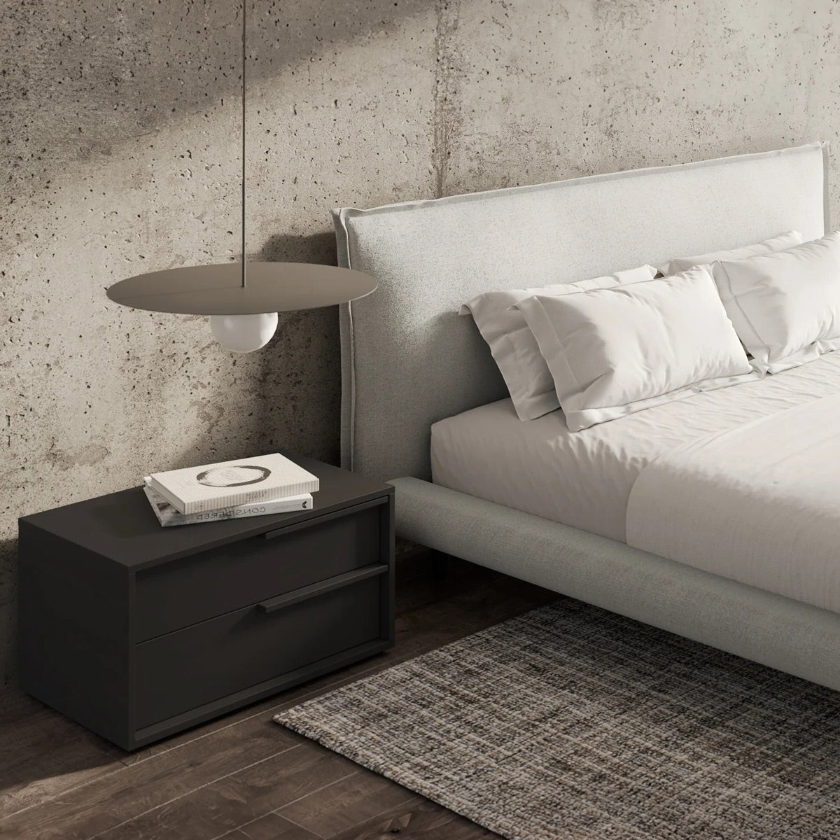Corwin Bed by Viesso, showing closeup view of corwin bed in live shot.