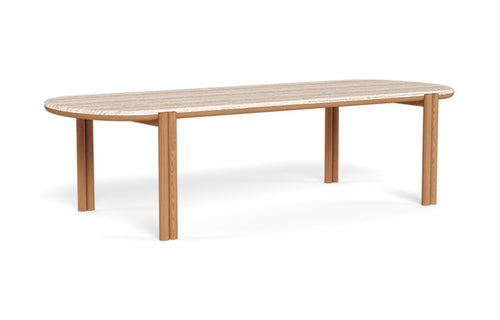 Cove Pill Dining Table by Harbour - Natural Teak, Travertine Cream.