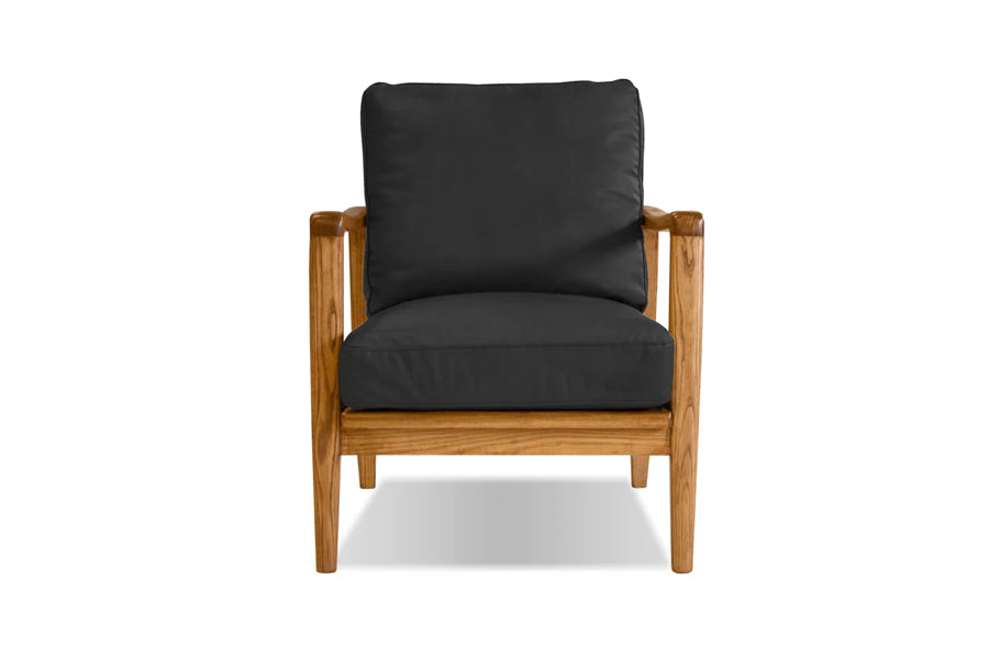 Craftsman Occasional Chair by Mobital, showing front view of craftsman occasional chairs in natural ash wood/black leather.
