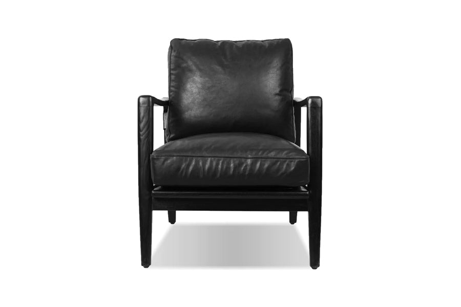 Craftsman Occasional Chair by Mobital, showing front view of craftsman occasional chairs in black ash wood/black leather.