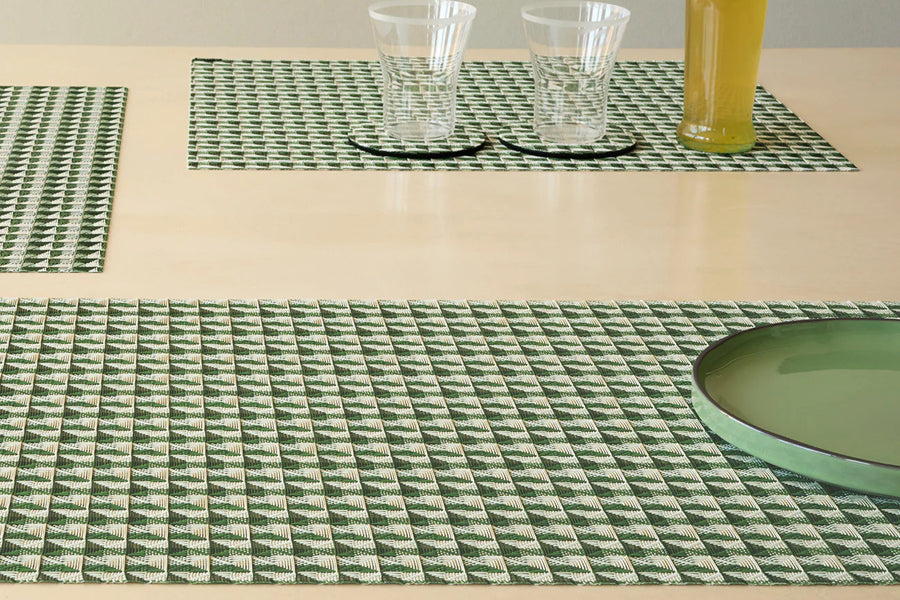 Crane Placemat by Chilewich, showing closeup view of crane placemats in live shot.