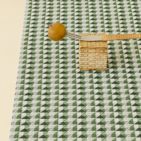 Crane Placemat by Chilewich, showing closeup view of crane placemat in live shot.
