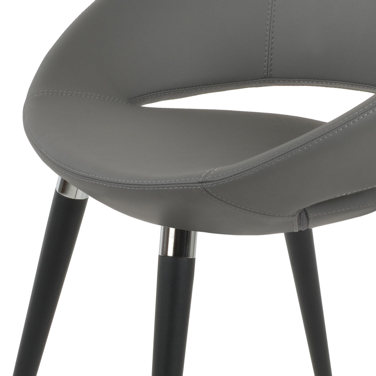 Crescent Ana Dining Chair by SohoConcept, showing closeup view of crescent ana dining chair in black powder steel with chrome ring/grey ppm.