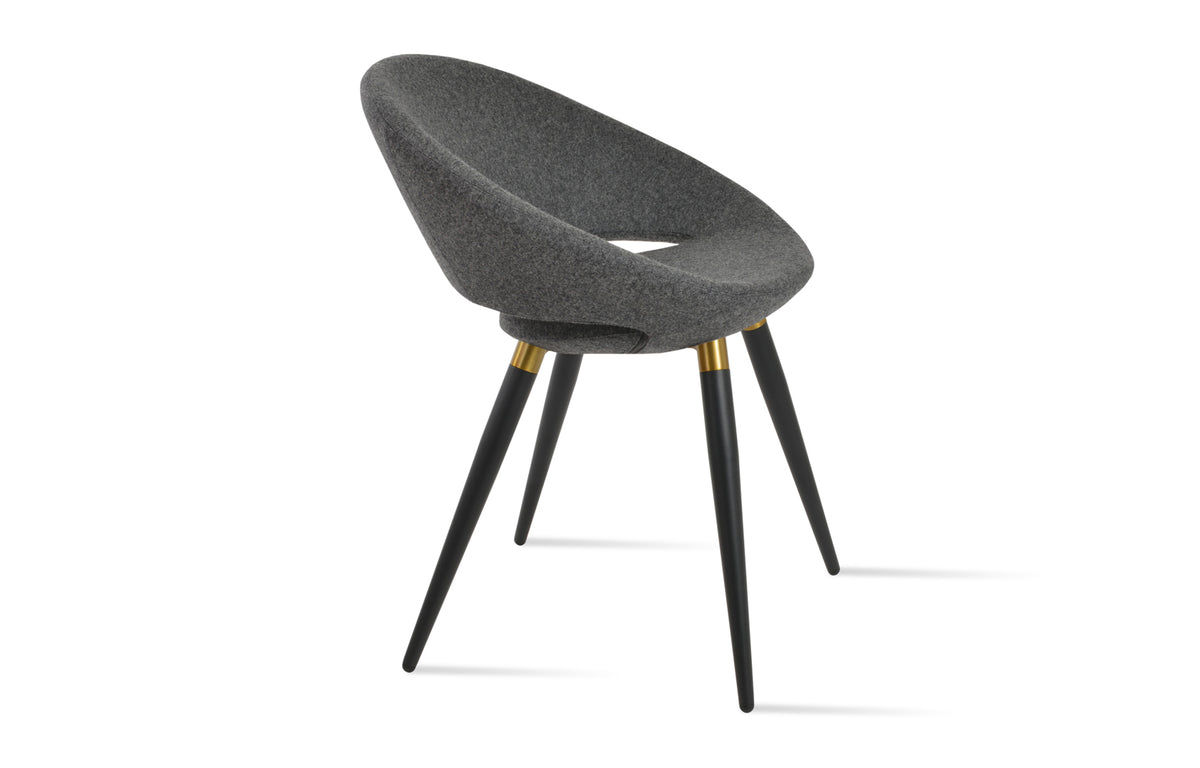 Crescent Ana Dining Chair by SohoConcept - Black Powder Steel with Brass Ring, Camira Blazer Dark Grey Wool.