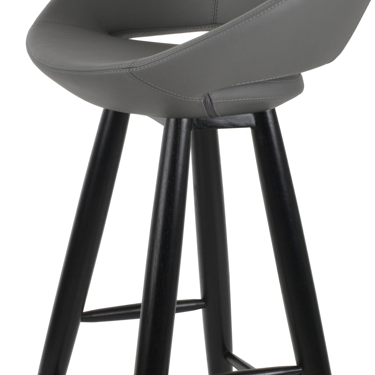 Crescent Baba Stool by SohoConcept, showing closeup view of crescent baba stool in teak wenge wood/grey ppm.