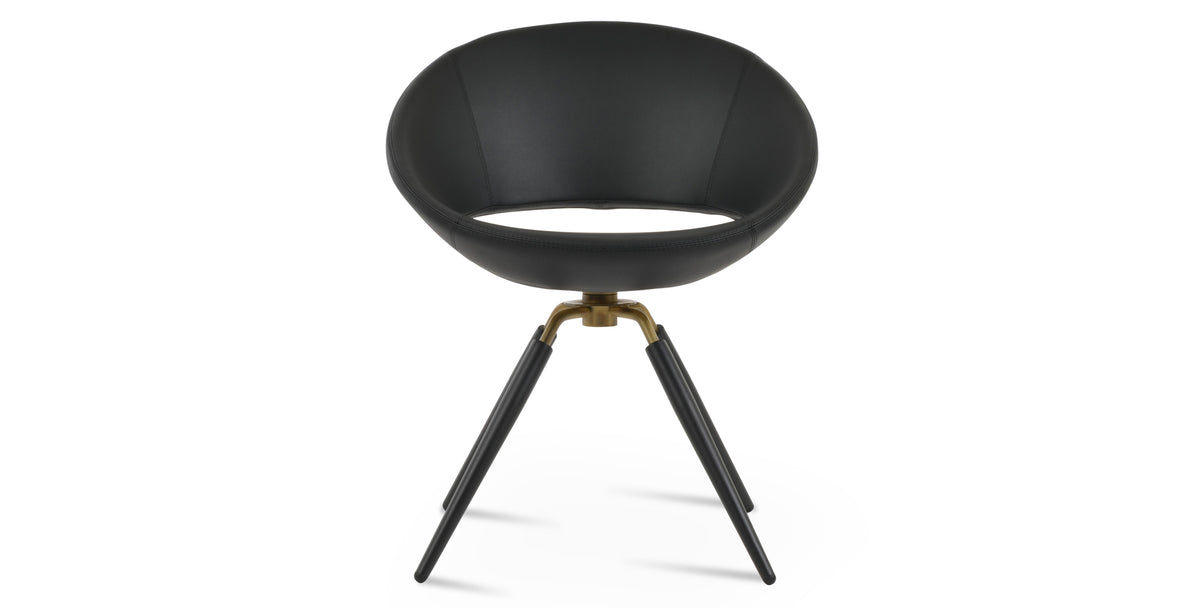 Crescent Carrot Swivel Dining Chair by SohoConcept, showing front view of crescent carrot swivel dining chair in black powder & brass/black-a ppm.
