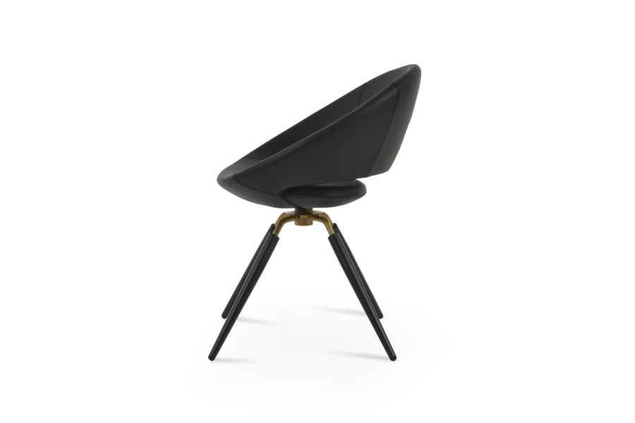 Crescent Carrot Swivel Dining Chair by SohoConcept, showing side view of crescent carrot swivel dining chair in black powder & brass/black-a ppm.