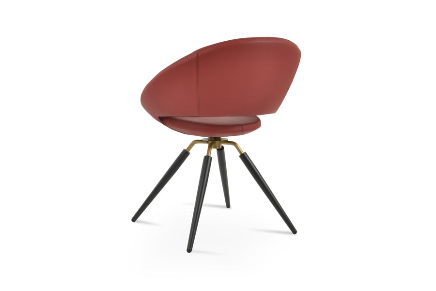 Crescent Carrot Swivel Dining Chair by SohoConcept, showing back view of crescent carrot swivel dining chair in black powder & brass/dark red ppm.