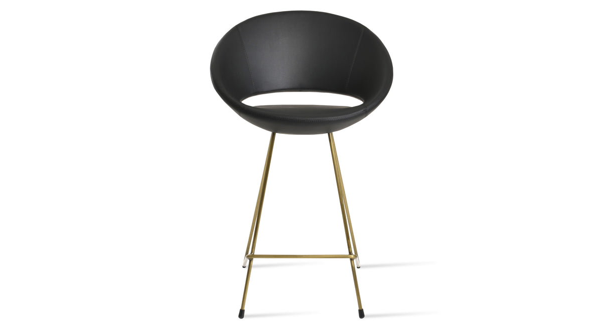 Crescent Cat-Wire Stool by SohoConcept, showing front view of crescent cat-wire stool in brass plated wire/black-a ppm.