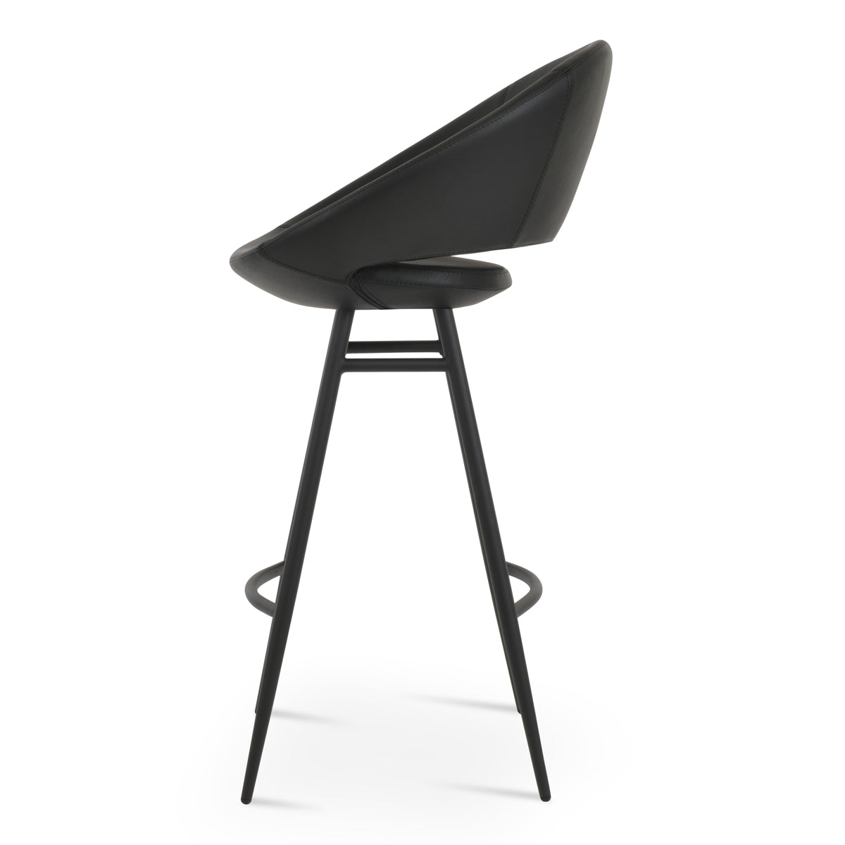 Crescent Galata Stool by SohoConcept, showing side view of crescent galata stool in black powder steel/black-a ppm.
