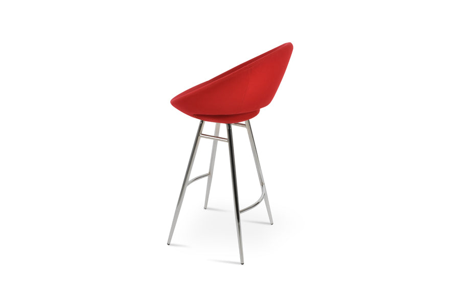 Crescent Galata Stool by SohoConcept, showing back view of crescent galata stool in chrome/fushcia ankara wool.