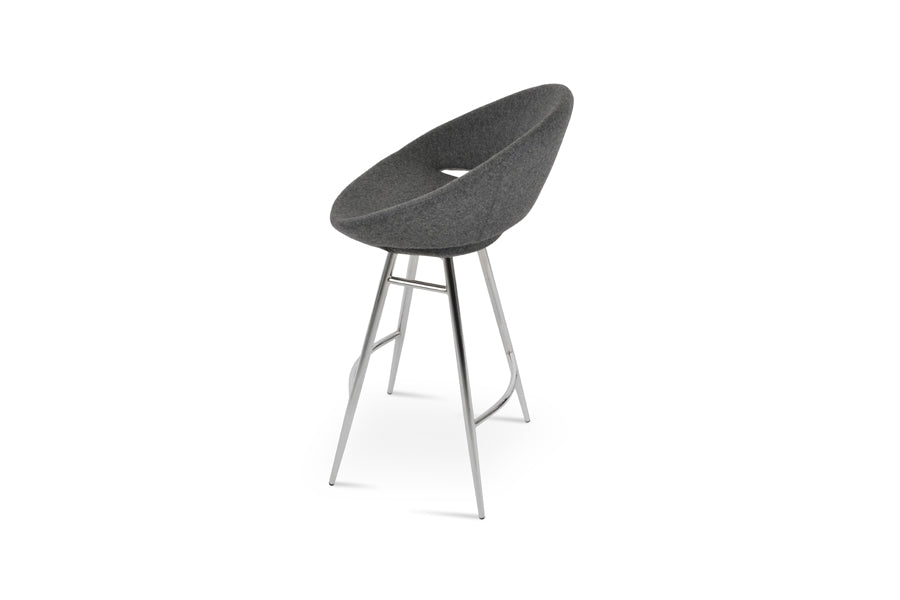 Crescent Galata Stool by SohoConcept, showing back view of crescent galata stool in chrome/camira blazer dark grey wool.