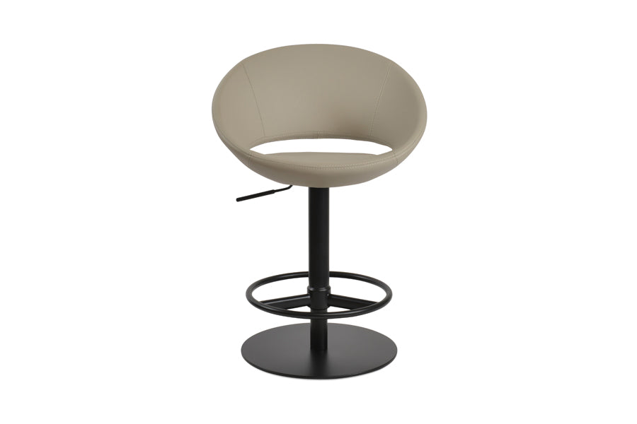 Crescent Piston Stool by SohoConcept, showing front view of crescent piston stool in black stainless steel/bone ppm.