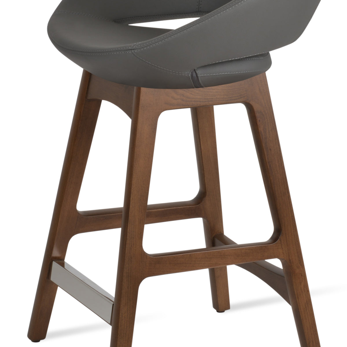 Crescent PR-Wood Bar Stool by SohoConcept, showing closeup view of crescent pr-wood bar stool in original american walnut wood/grey ppm.