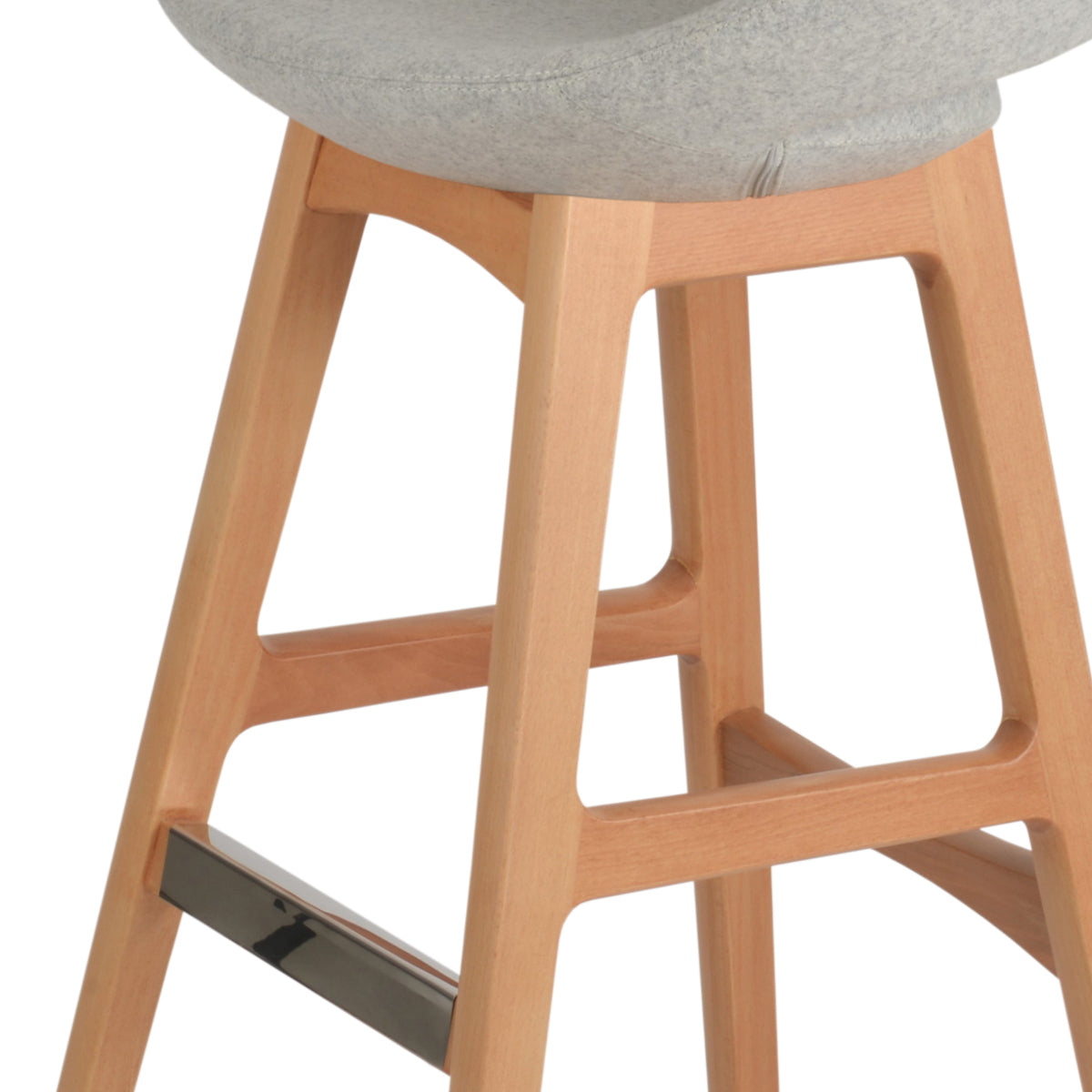 Crescent PR-Wood Bar Stool by SohoConcept, showing closeup view of crescent pr-wood bar stool in original natural ash wood/camira blazer silver wool.