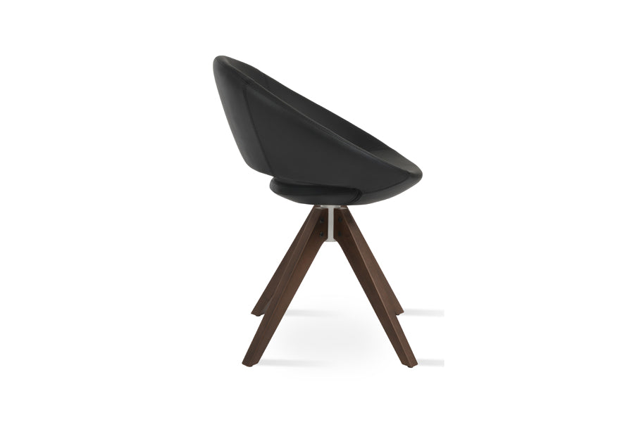 Crescent Pyramid Swivel Dining Chair by SohoConcept, showing side view of crescent pyramid swivel dining chair in beech walnut wood/black-a ppm.