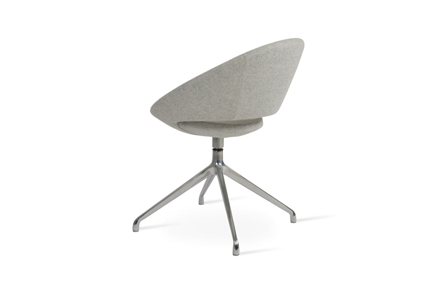 Crescent Spider Swivel Dining Chair by SohoConcept, showing back view of crescent spider swivel dining chair in aluminum/camira blazer silver wool/no casters.
