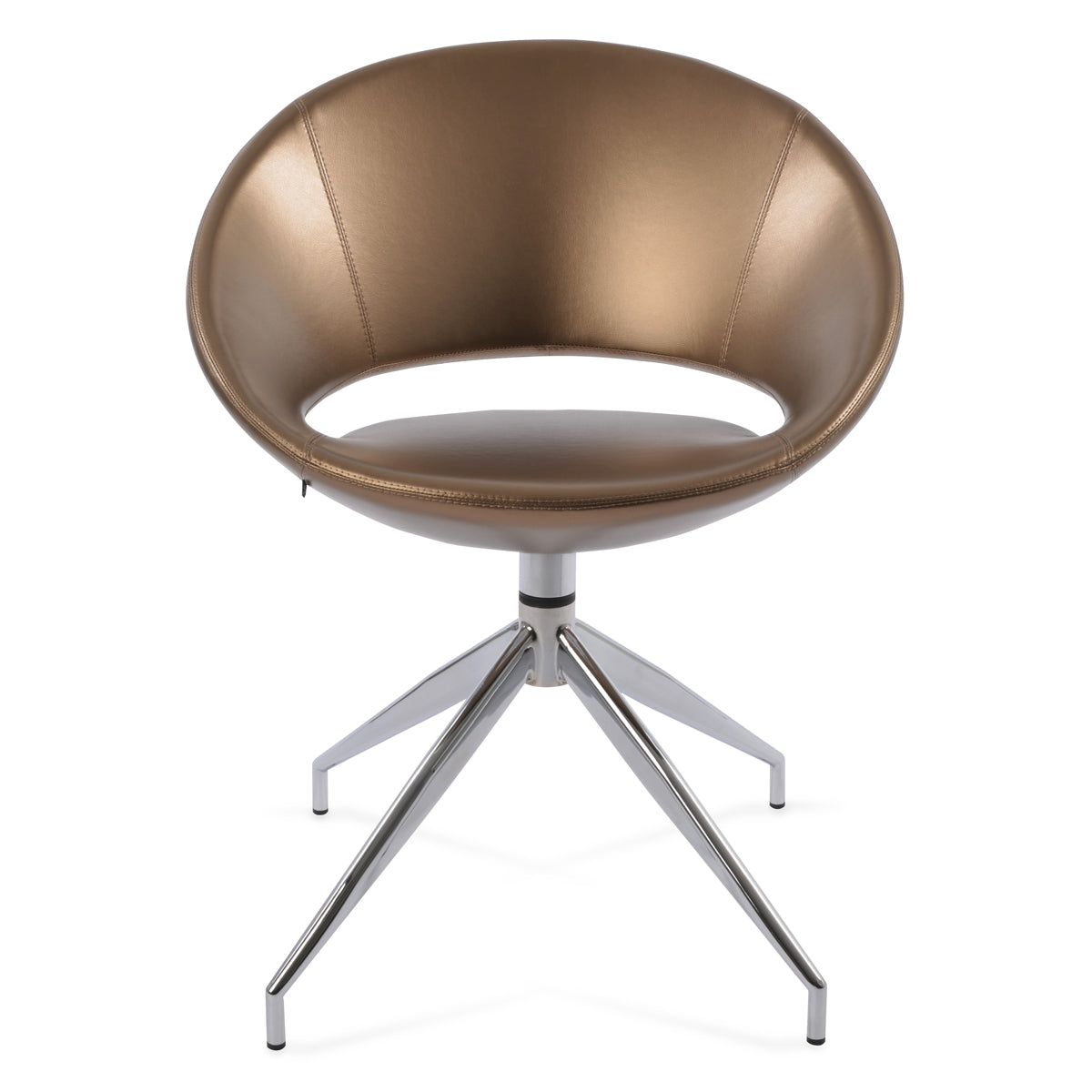 Crescent Spider Swivel Dining Chair by SohoConcept, showing front view of crescent spider swivel dining chair in aluminum/gold ppm/no casters.