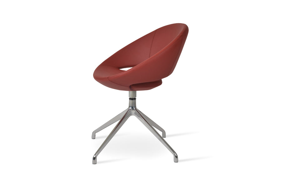 Crescent Spider Swivel Dining Chair by SohoConcept, showing side view of crescent spider swivel dining chair in aluminum/dark red ppm/no casters.