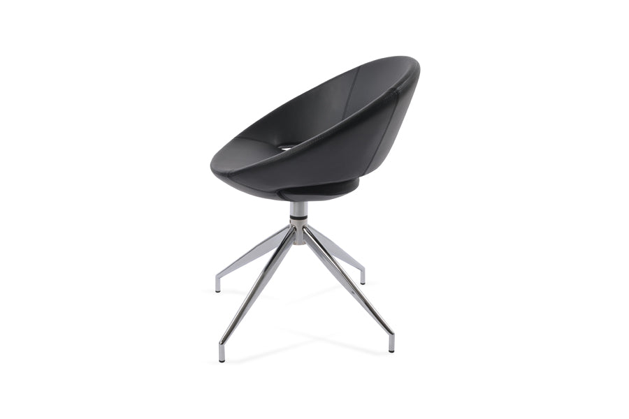 Crescent Spider Swivel Dining Chair by SohoConcept, showing side view of crescent spider swivel dining chair in aluminum/black-a ppm/no casters.