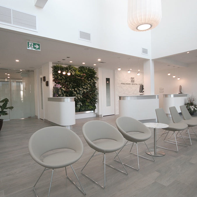 Crescent Wire Chair by SohoConcept, showing cresecent wire chairs in live shot.