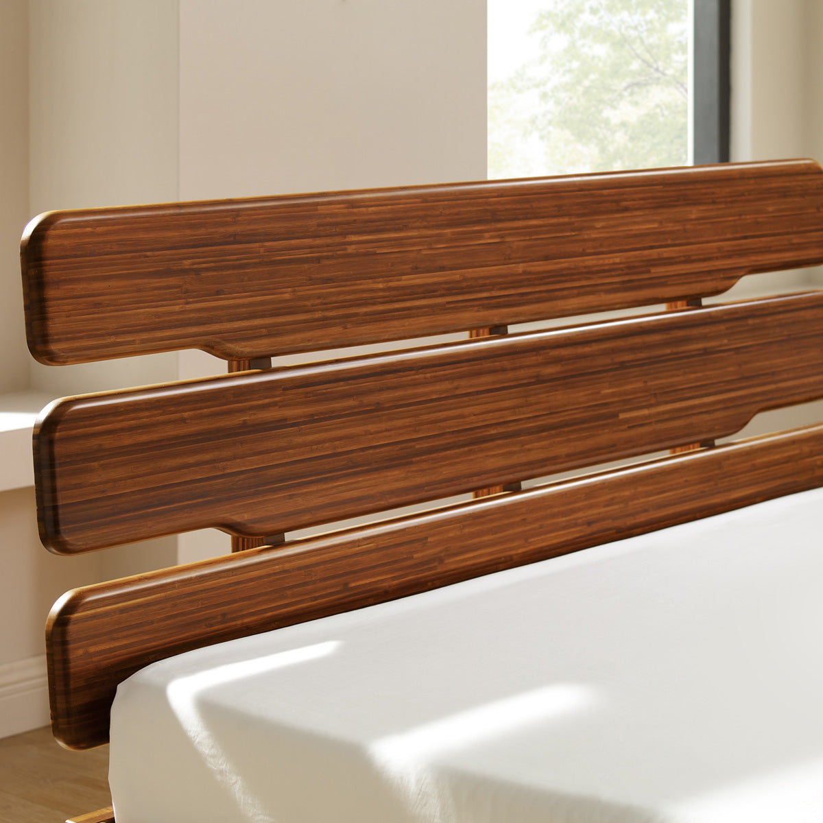 Currant Platform Bed by Greenington, showing closeup view of currant platform bed in live shot.