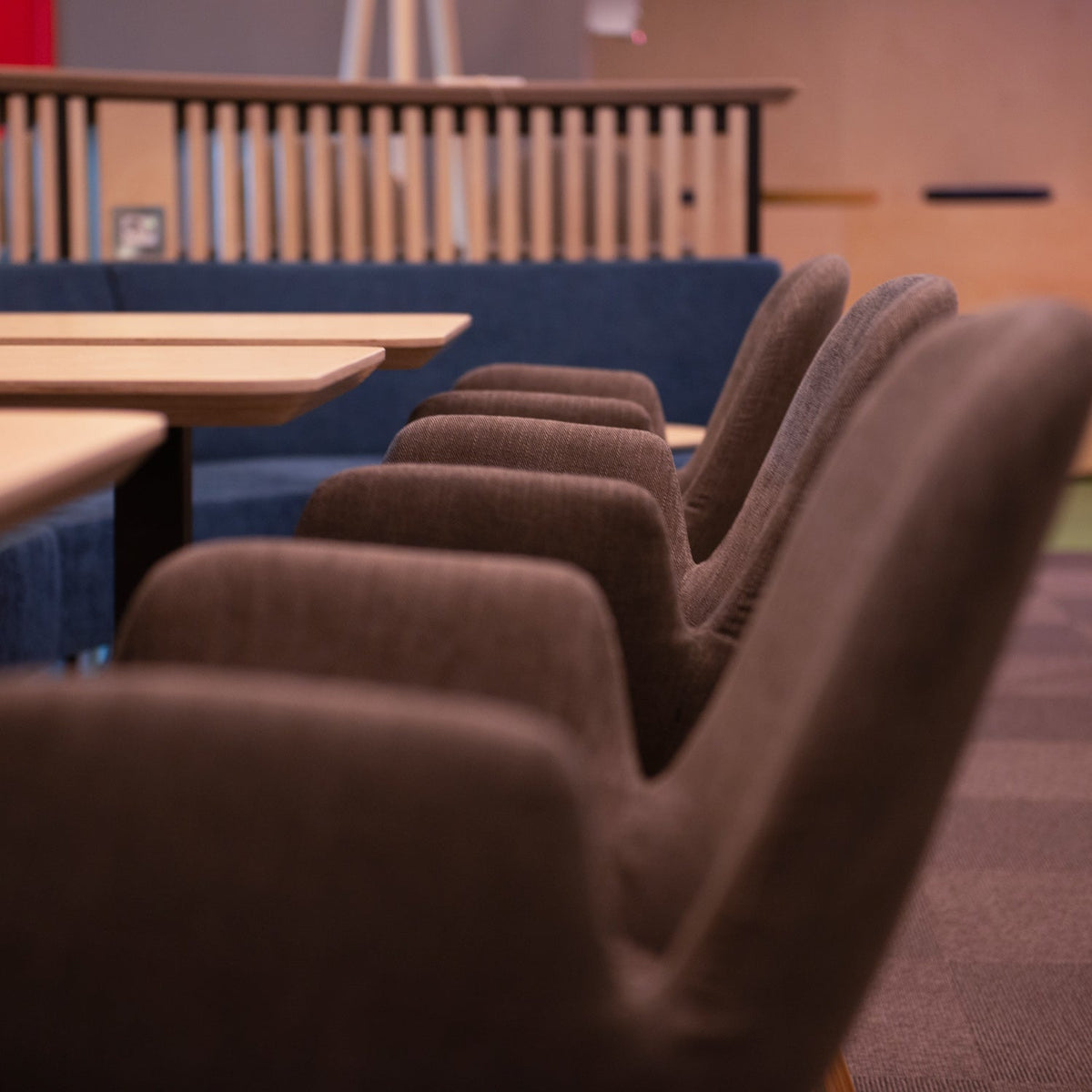Daisy Plywood Chair by B&T, showing closeup view of daisy plywood chairs in live shot.
