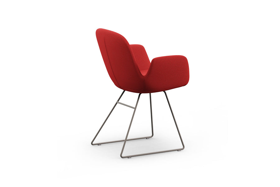 Daisy Sled Chair by B&T, showing side view of daisy sled chair in silk grey ral 7044 base.