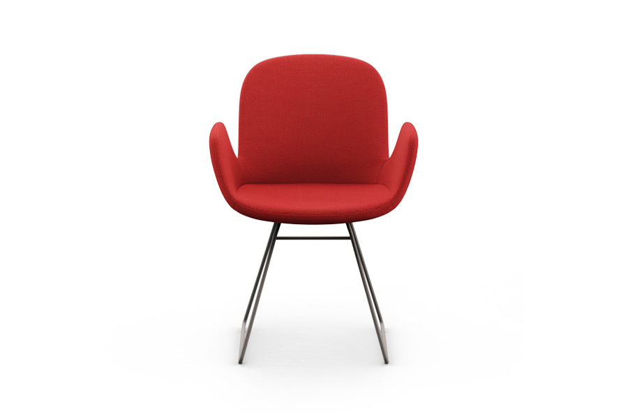 Daisy Sled Chair by B&T, showing front view of daisy sled chair in silk grey ral 7044 base.