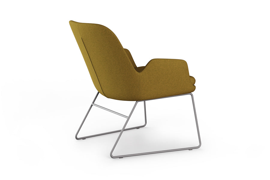 Daisy Sled Lounge Chair by B&T, showing side view of daisy sled lounge chairs in com/col group/ash wood group.