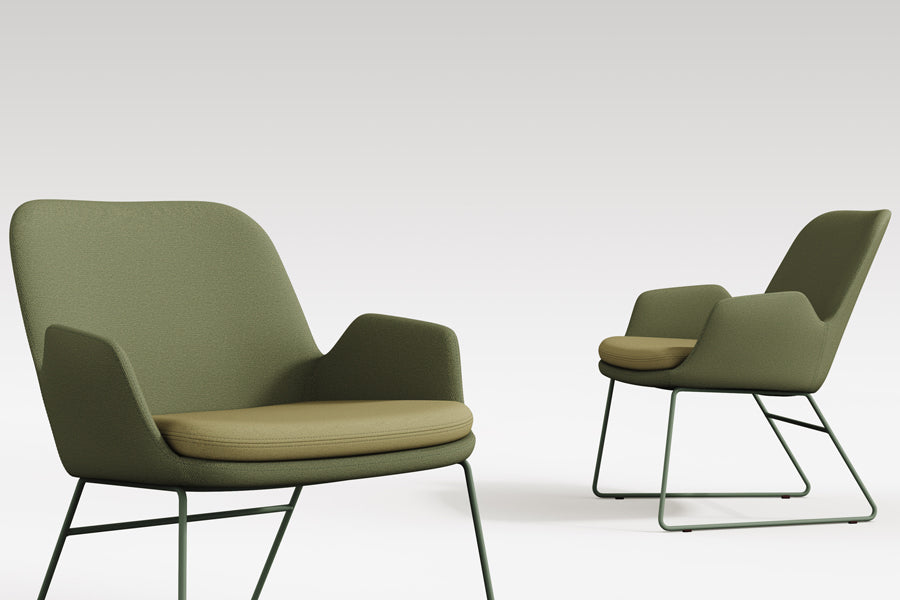Daisy Sled Lounge Chair by B&T, showing daisy sled lounge chairs in live shot.