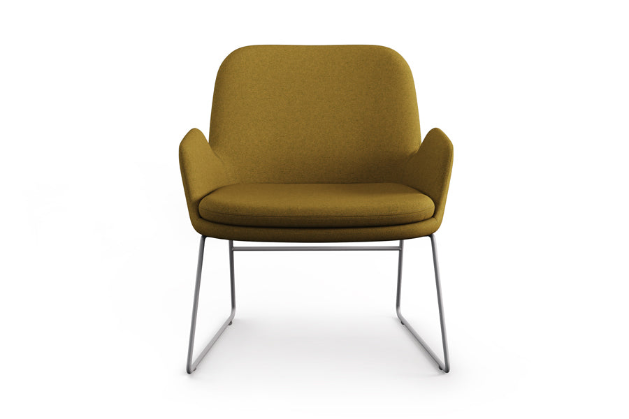 Daisy Sled Lounge Chair by B&T, showing front view of daisy sled lounge chairs in com/col group/ash wood group.