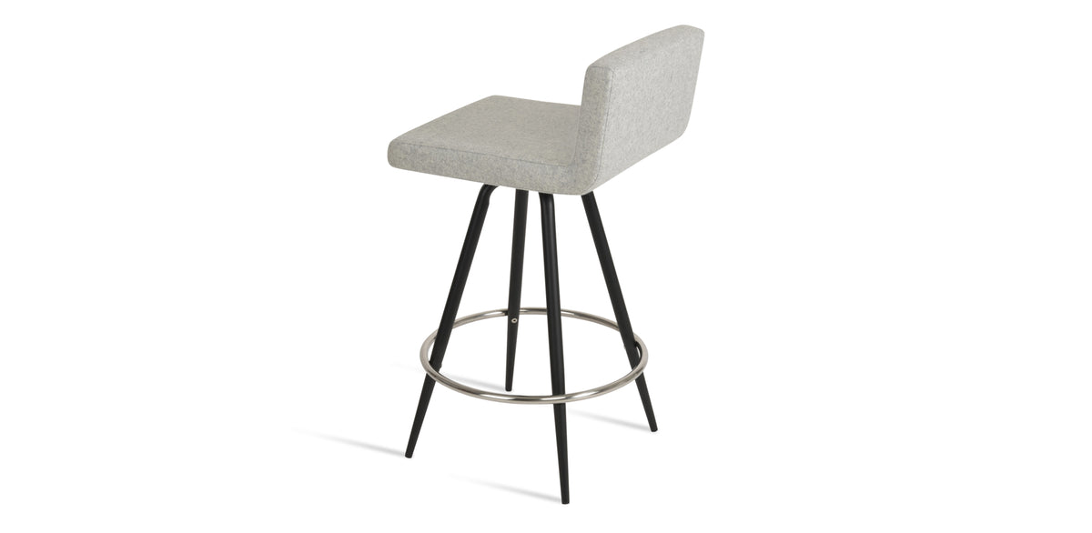 Dallas Max Swivel Counter Stool by SohoConcept, showing back view of dallas max swivel counter stool in black powder steel/camira blazer silver wool.
