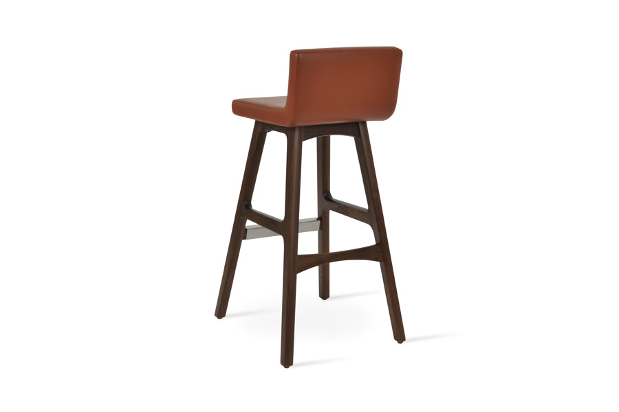 Dallas PR Wood Bar Stool by SohoConcept, showing back view of dallas pr wood bar stool in beech walnut wood, cinnamon PPM-FR.