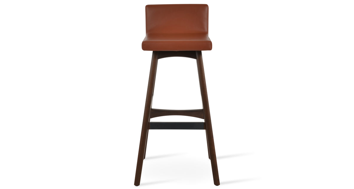 Dallas PR Wood Bar Stool by SohoConcept, showing front view of dallas pr wood bar stool in beech walnut wood, cinnamon PPM-FR.