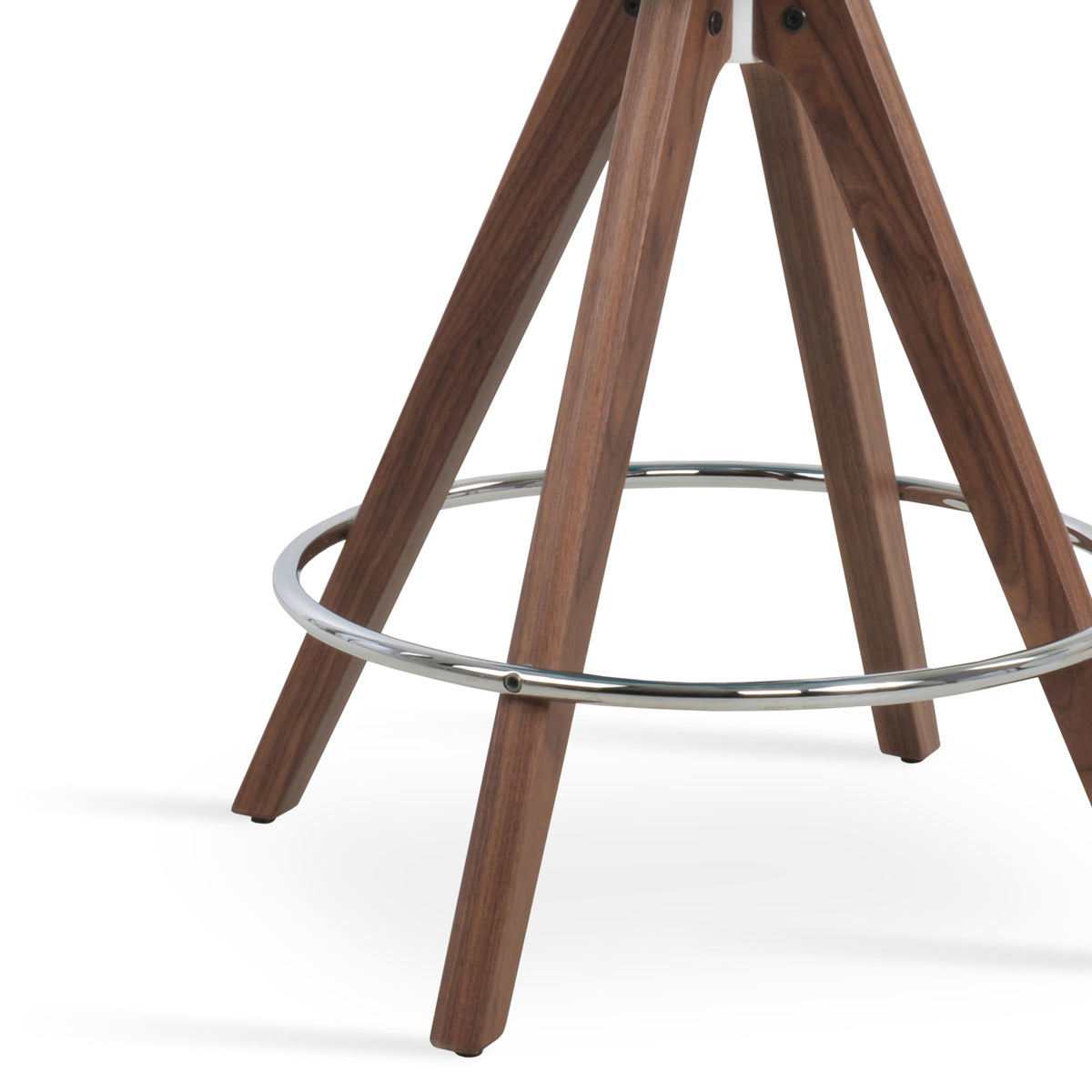 Dallas Pyramid Swivel Counter Stool by SohoConcept, showing closeup view of dallas pyramid swivel counter stool in beech walnut wood/camira era orange fabric.